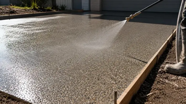 Fresh concrete curing on a Perth driveway