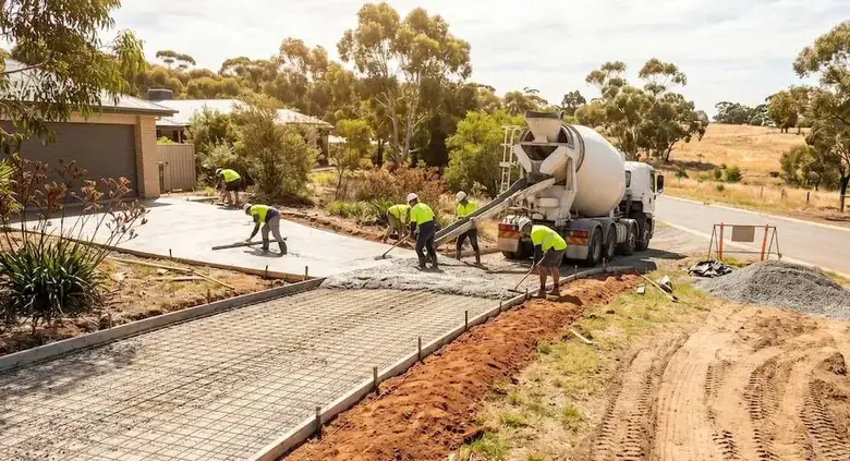 Concrete driveway installation with reinforcement and correct driveway thickness in Perth WA