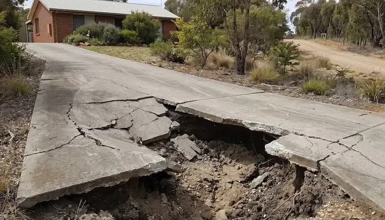 Severe driveway collapse caused by soil erosion and poor drainage in Perth WA