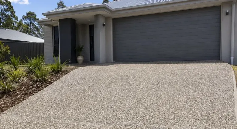 Exposed aggregate driveway finish installed at contemporary Perth residence
