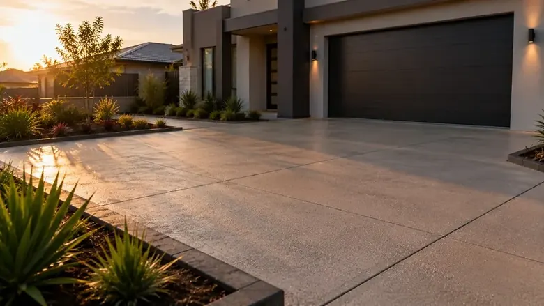 Completed concrete driveway with control joints built for Perth conditions.
