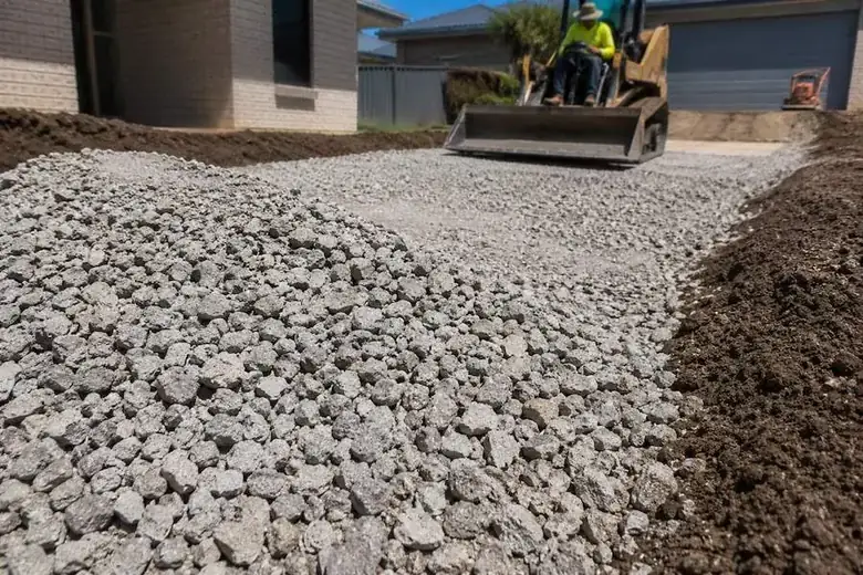 Recycled concrete aggregate used as driveway sub-base during site preparation in Perth