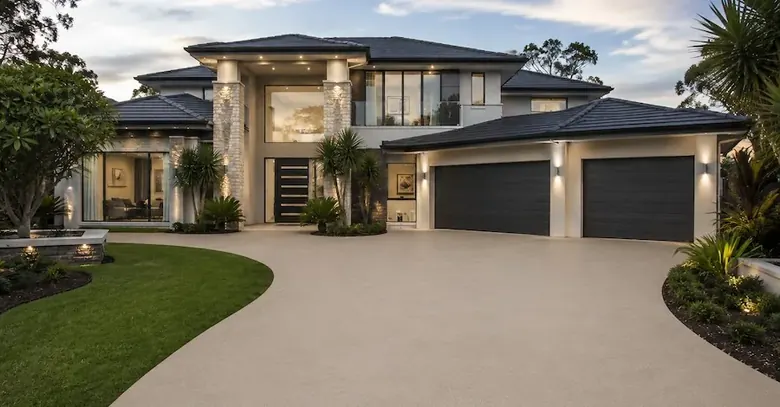 Sandwashed concrete driveway finish at luxury residential property in Perth