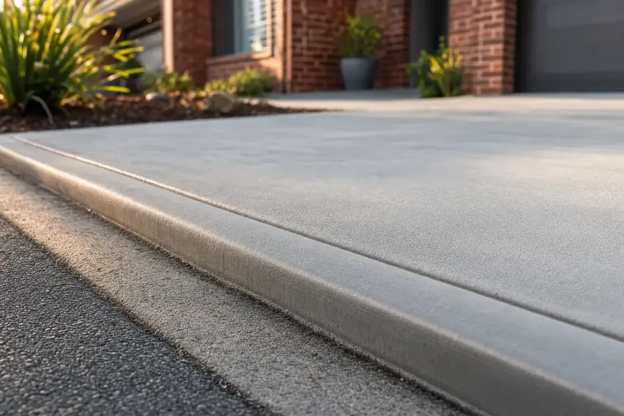Close-up of a concrete driveway crossover at the street kerb in Perth