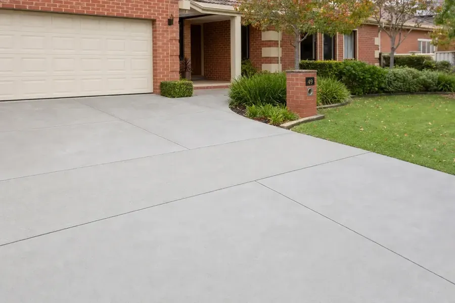 Repaired concrete driveway shown at an angle