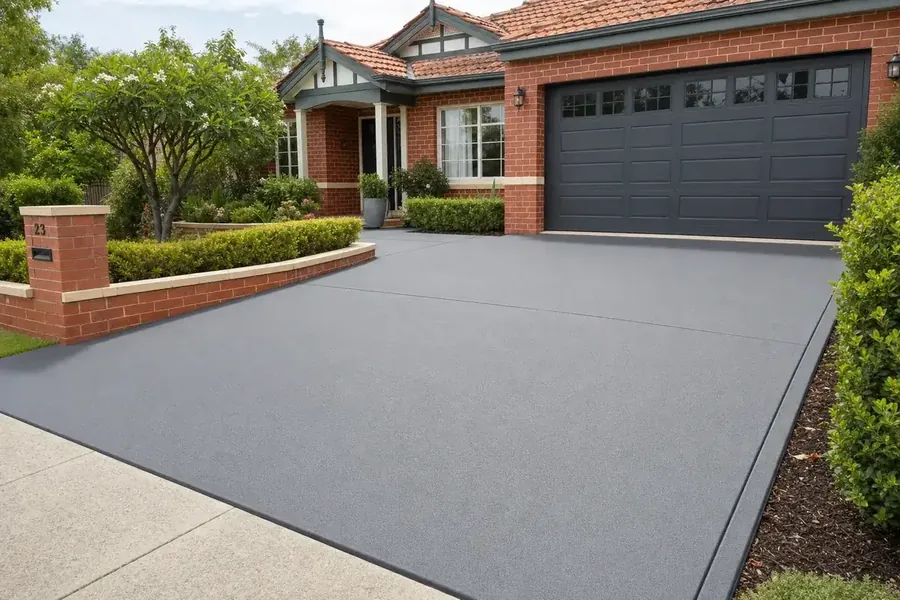 Resurfaced concrete driveway shown at an angle