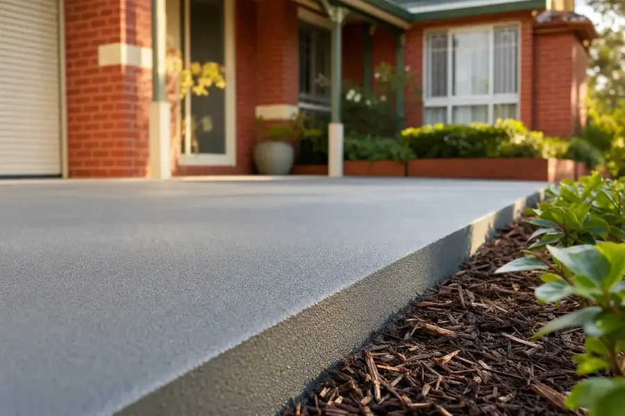 Close-up of a freshly resurfaced concrete driveway overlay in Perth