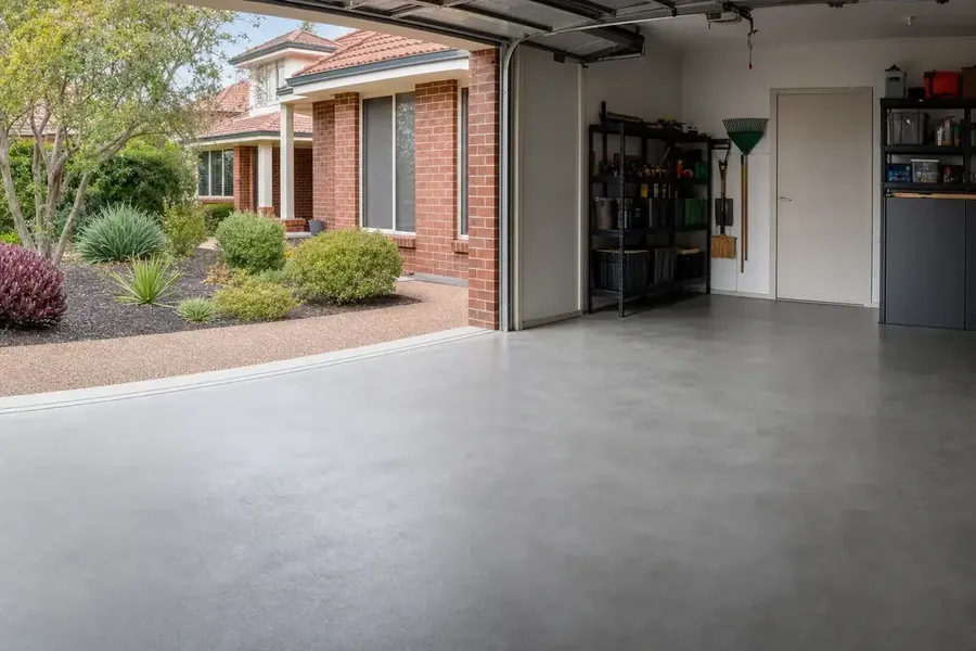 Concrete garage slab shown at an angle