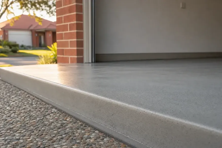 Close-up of a smooth finished concrete garage floor slab in Perth