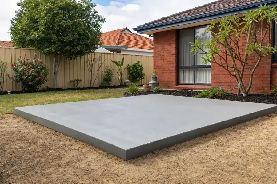 Concrete shed slab shown at an angle
