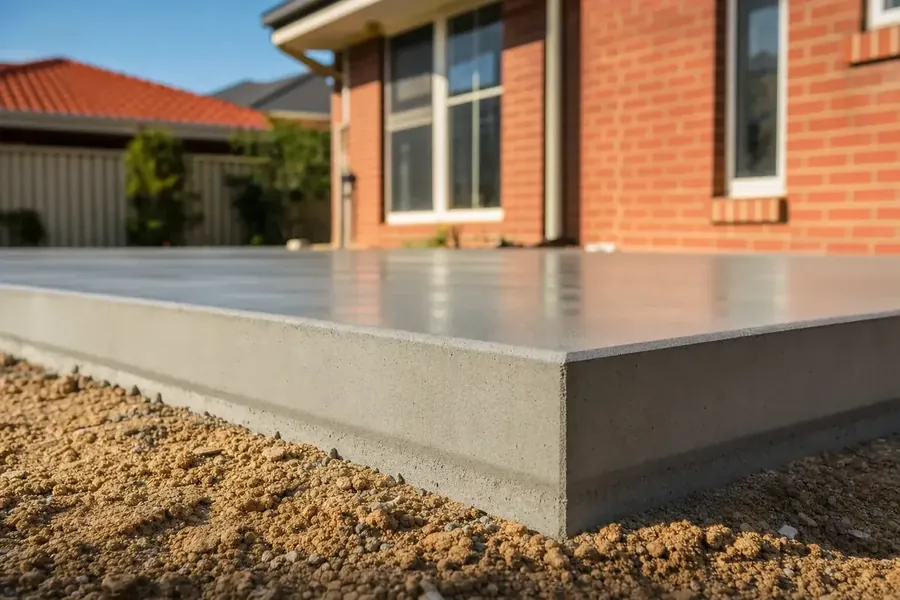 Close-up of a flat finished concrete shed slab in Perth