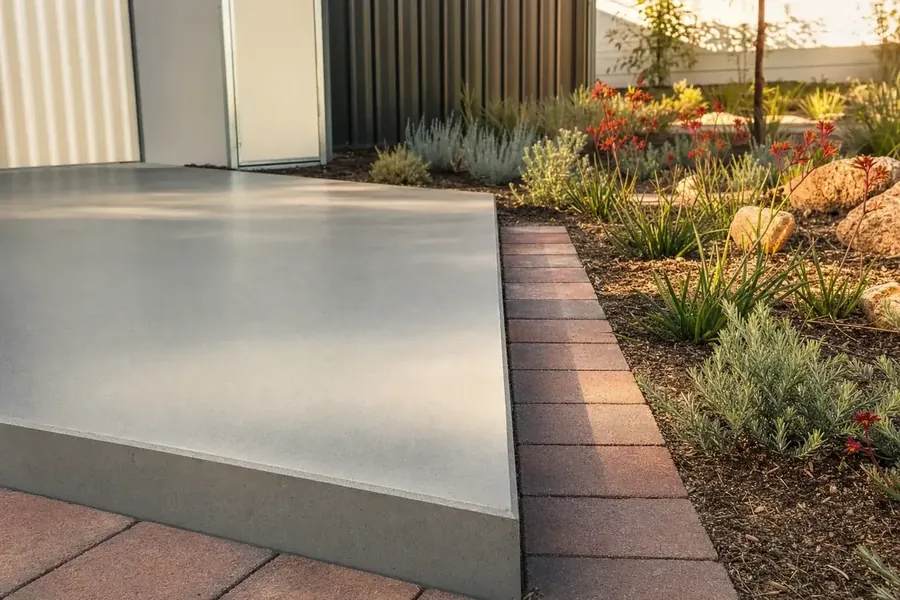 Edge of a concrete shed slab