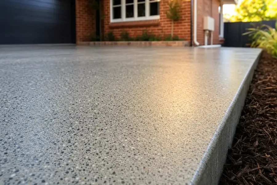 Close-up of a honed polished concrete driveway in Perth